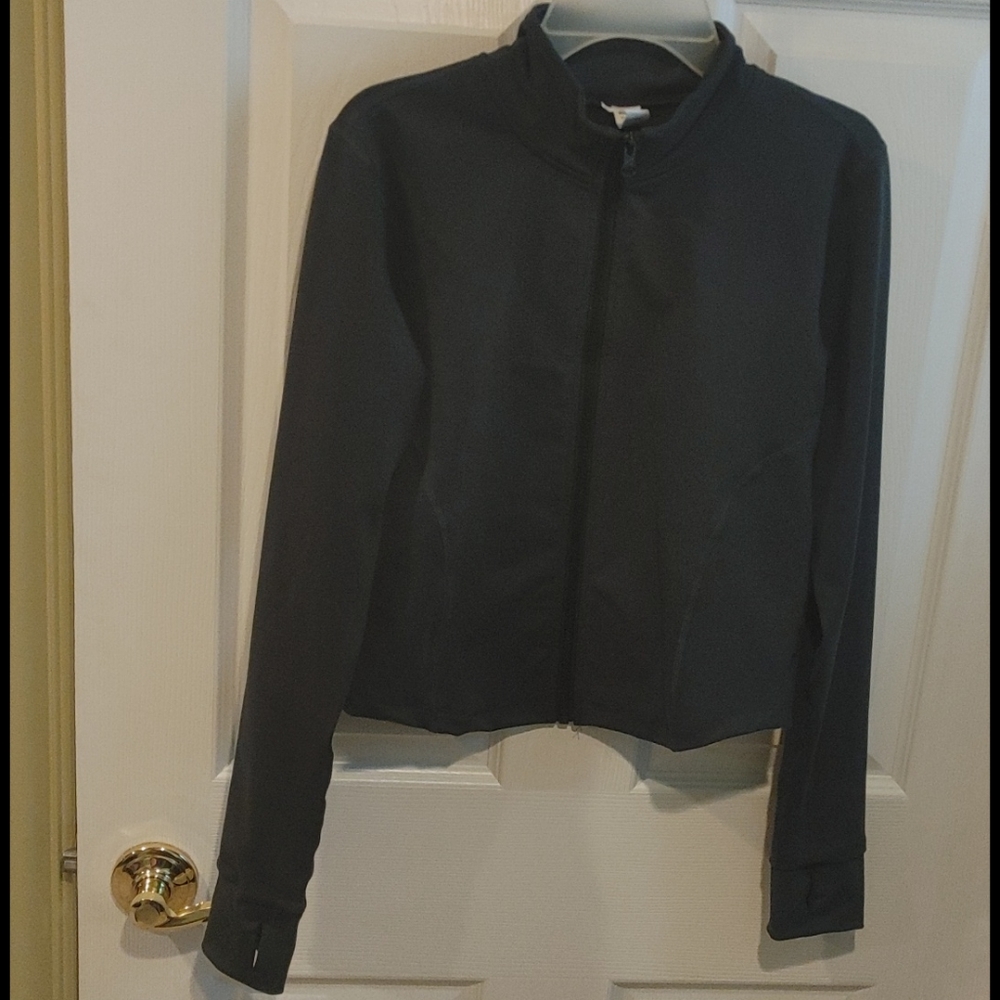 Cropped dark teal fitted zip jacket